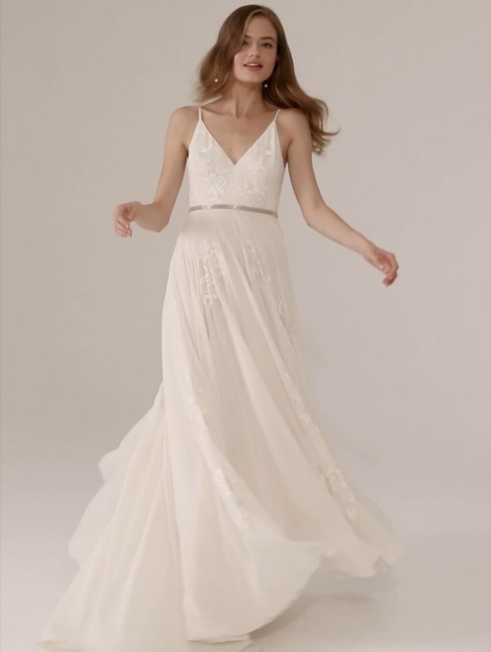 BHLDN Bonaire V-Neck Embroidered Wedding Gown, Never Altered Floor Model - Picture 6 of 13